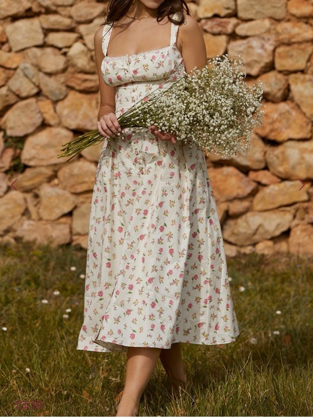 House of CB Tatiana Rose Corset Midi Dress Pockets Floral White Pink Size M